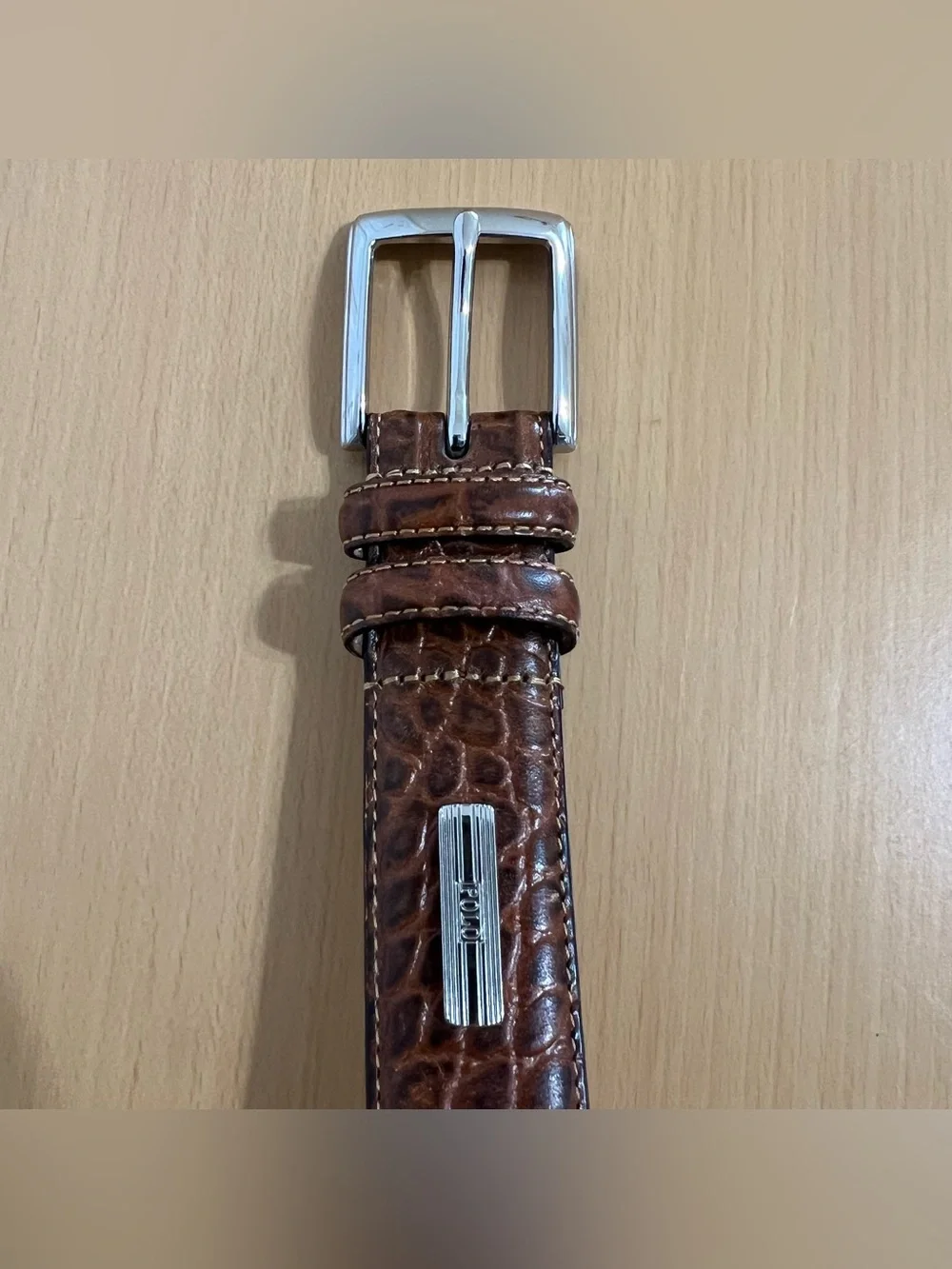 Polo Ralph Lauren Brown Croc-Embossed Leather Belt Silver Buckle Size 32